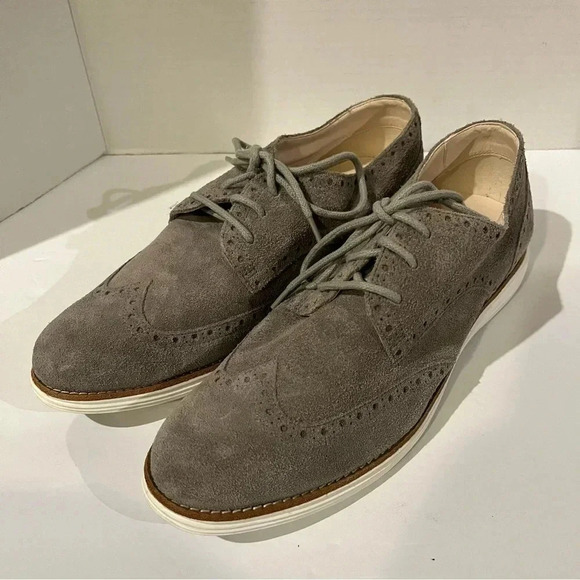 Cole Haan Womens Lunargrand Wingtip II Lace up Oxford Flats Grey Waterproof Sz 9 - Picture 1 of 10